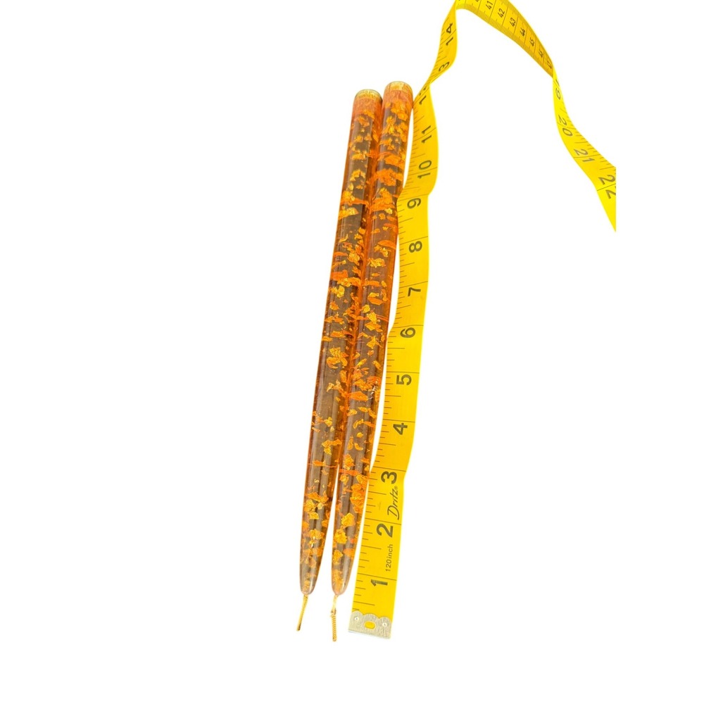 Vintage Hempstead Creations Amber Lucite Gold Leaf 12" Taper Candles Pair MCM - Picture 6 of 6